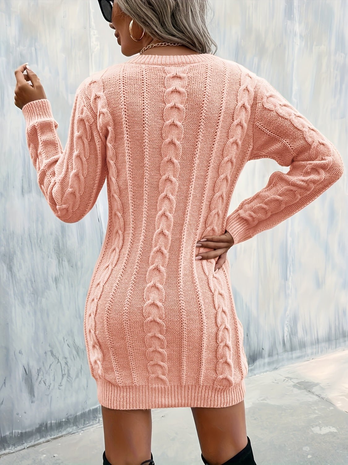 Cable - Knit V - Neck Sweater Dress - Admiresty