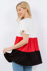 Celeste Full Size Color Block Ruffled Short Sleeve Top - Admiresty