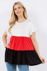 Celeste Full Size Color Block Ruffled Short Sleeve Top - Admiresty