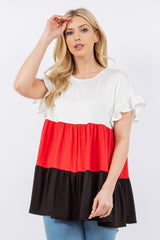 Celeste Full Size Color Block Ruffled Short Sleeve Top - Admiresty