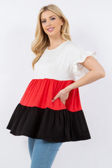 Celeste Full Size Color Block Ruffled Short Sleeve Top - Admiresty