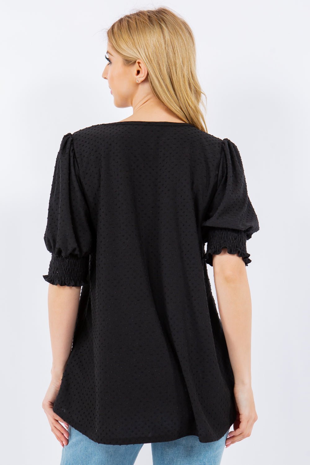 Celeste Full Size Swiss Dot Puff Sleeve Top - Admiresty