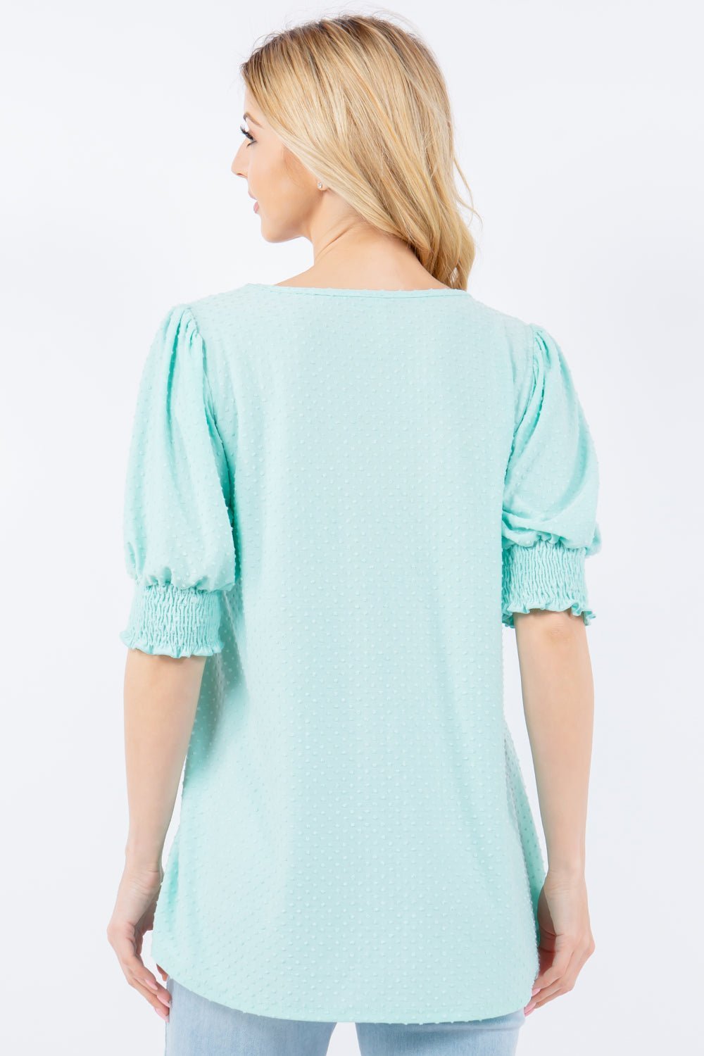 Celeste Full Size Swiss Dot Puff Sleeve Top - Admiresty