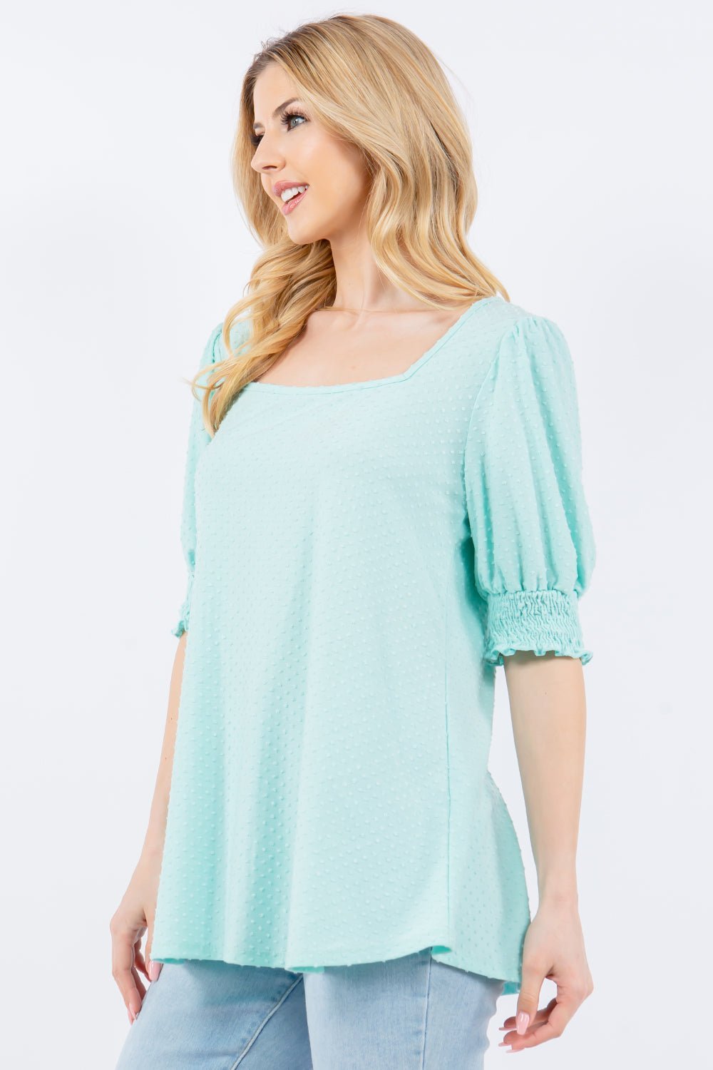 Celeste Full Size Swiss Dot Puff Sleeve Top - Admiresty