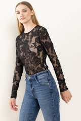 Ces Femme Floral Lace Mesh Bodysuit - Admiresty