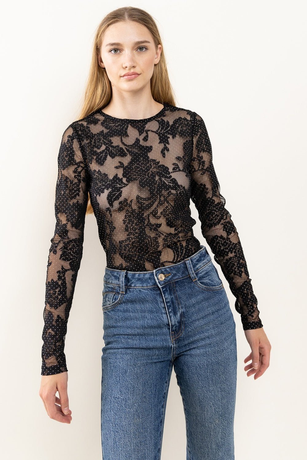 Ces Femme Floral Lace Mesh Bodysuit - Admiresty