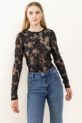 Ces Femme Floral Lace Mesh Bodysuit - Admiresty