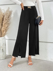 Chain Detail Slit Straight Pants - Admiresty