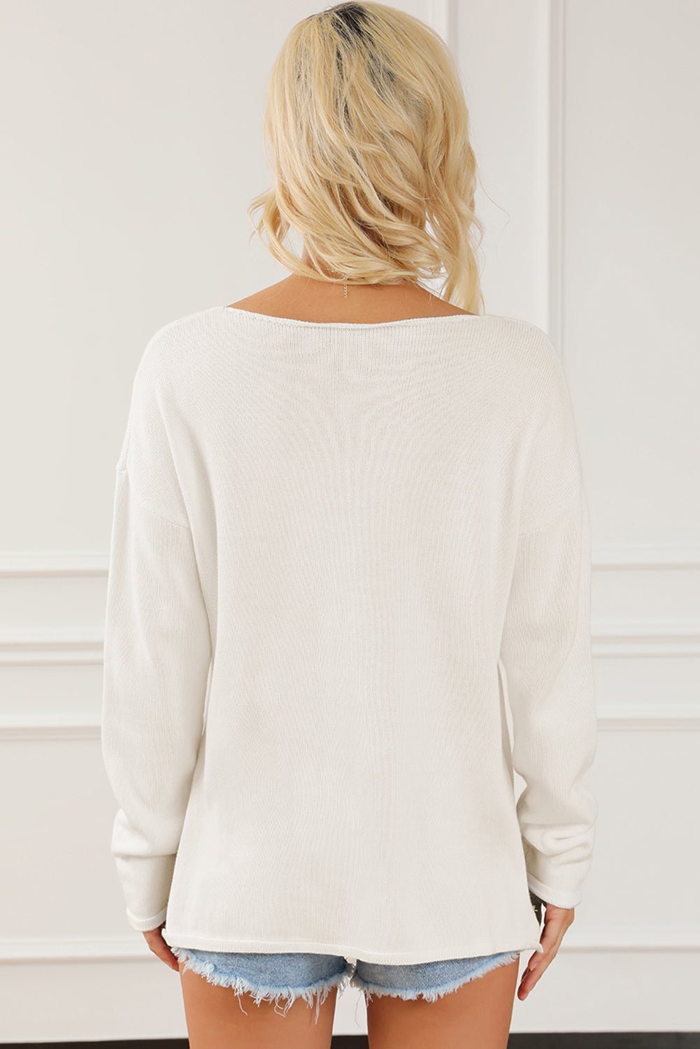 CHAMPAGNE PLEASE Long Sleeve Slit Sweater - Admiresty