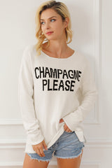 CHAMPAGNE PLEASE Long Sleeve Slit Sweater - Admiresty