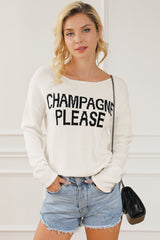 CHAMPAGNE PLEASE Long Sleeve Slit Sweater - Admiresty