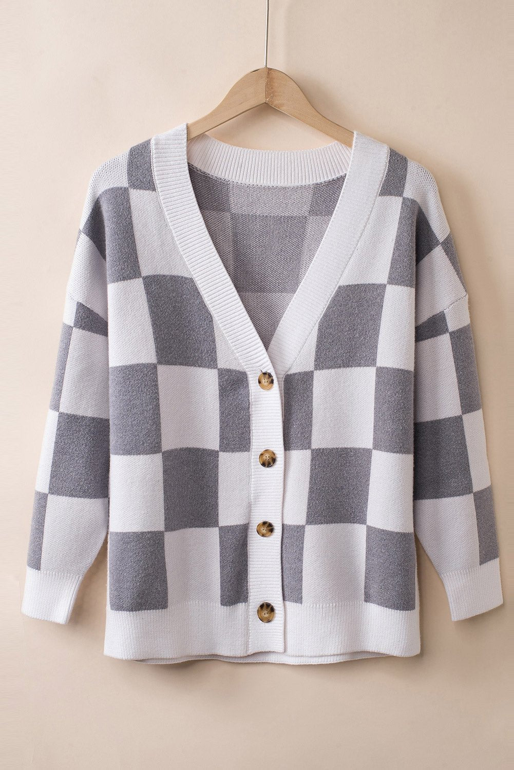 Checkered Button - Up Dropped Shoulder Cardigan - Admiresty