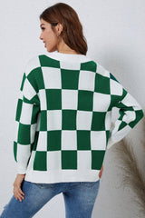 Checkered Button - Up Dropped Shoulder Cardigan - Admiresty