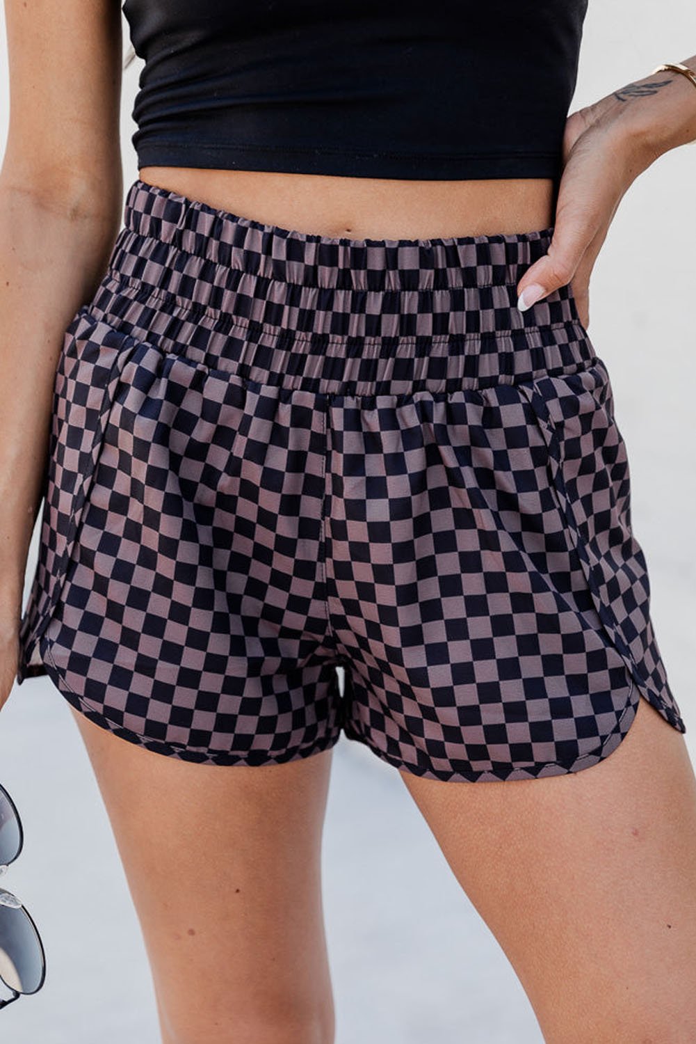 Checkered Elastic Waist Shorts - Admiresty