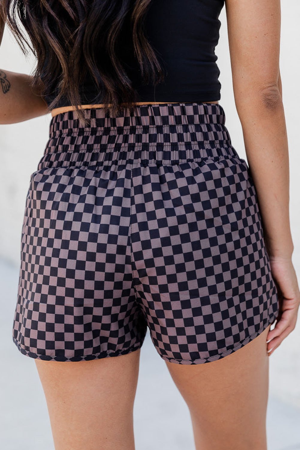 Checkered Elastic Waist Shorts - Admiresty