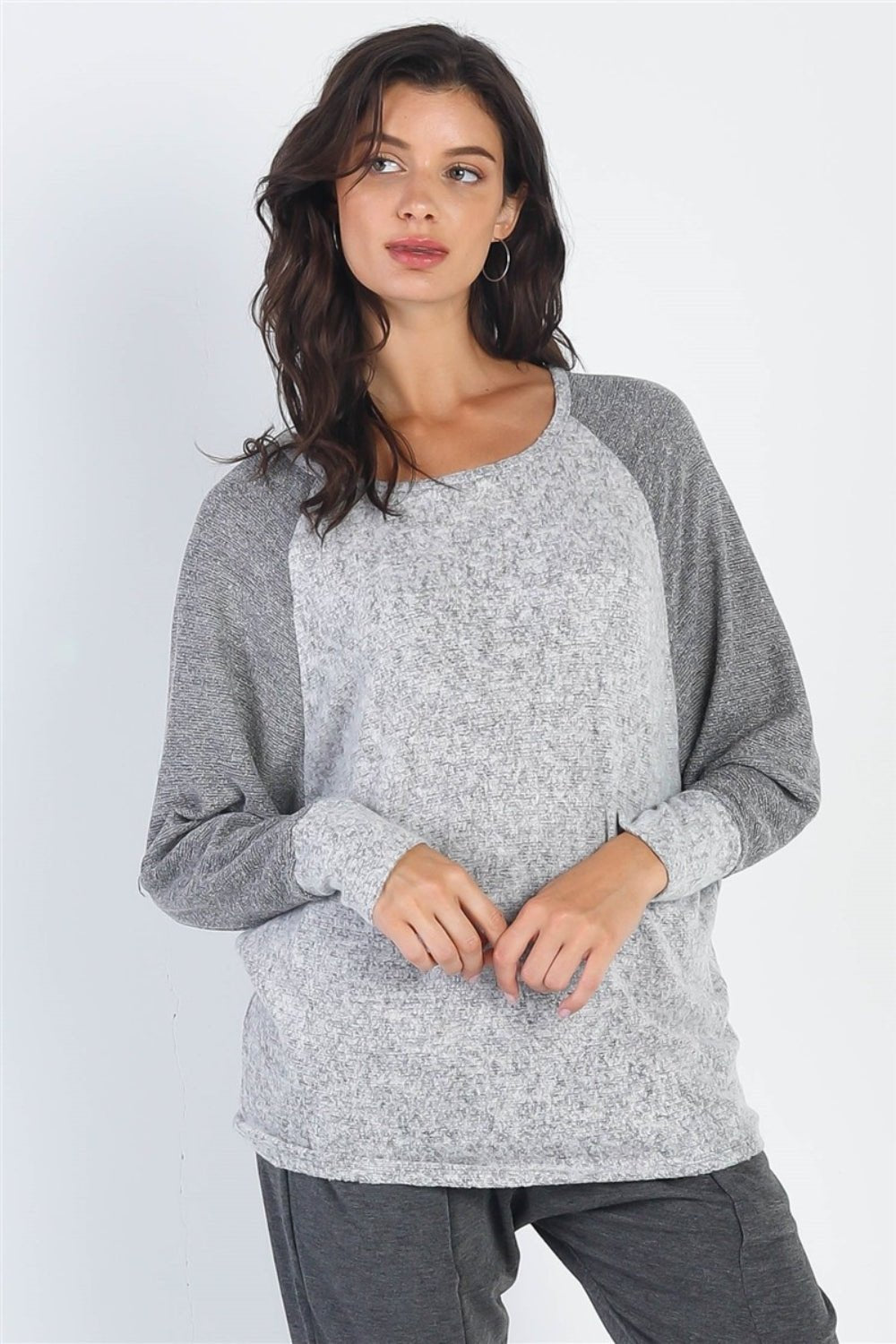 Cherish Apparel Round Neck Long Sleeve Contrast Top - Admiresty