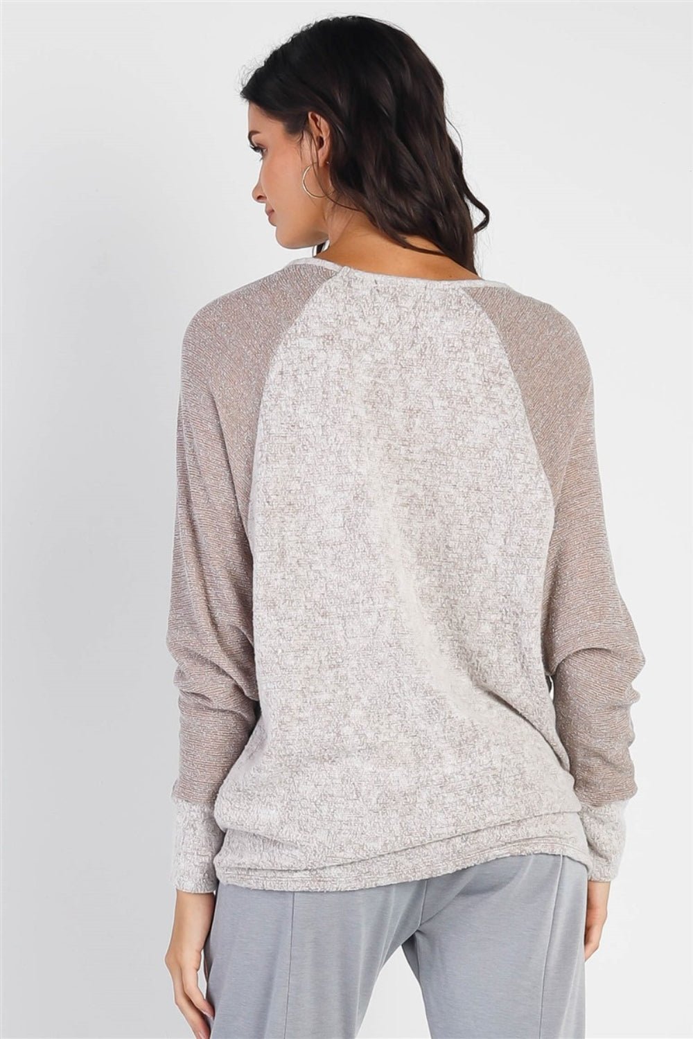 Cherish Apparel Round Neck Long Sleeve Contrast Top - Admiresty