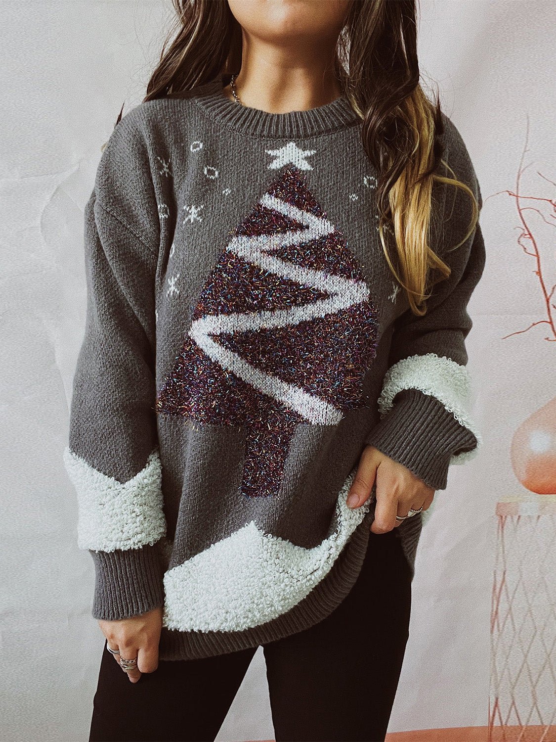 Christmas Tree Graphic Dropped Shoulder Sweater - Admiresty