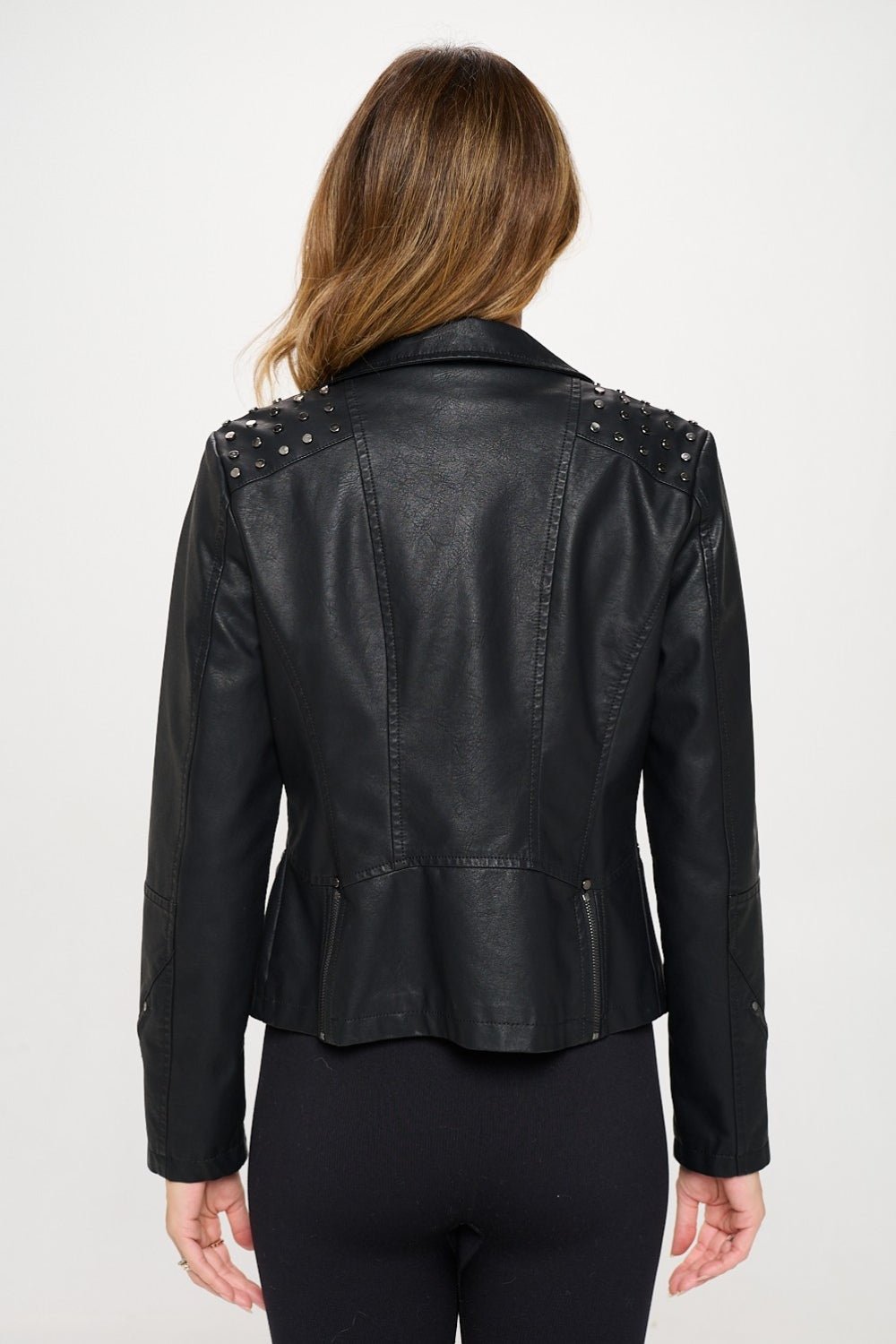 Coalition LA Studded Classic Moto Faux Leather Jacket - Admiresty