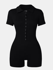 Collared Neck Short Sleeve Active Romper - Admiresty