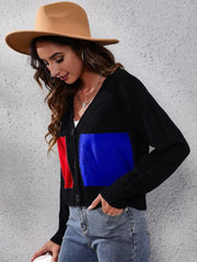 Color Block Button Up Long Sleeve Cardigan - Admiresty