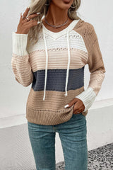 Color Block Drawstring Hooded Sweater - Admiresty