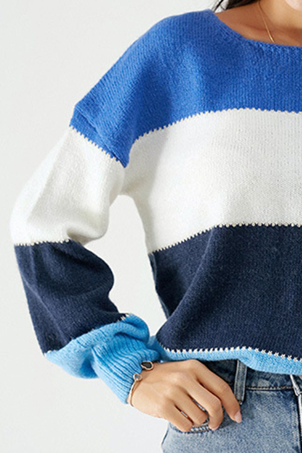 Color Block Dropped Shoulder Sweater - Admiresty