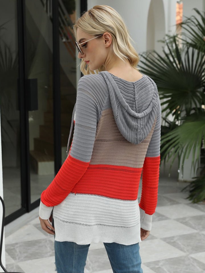 Color Block Hooded Sweater - Admiresty