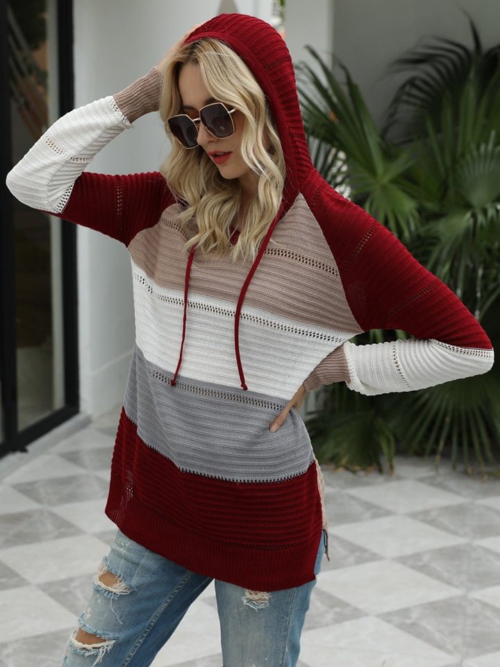 Color Block Hooded Sweater - Admiresty