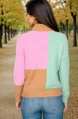 Color Block Mock Neck Dropped Shoulder Sweater - Admiresty