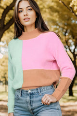 Color Block Mock Neck Dropped Shoulder Sweater - Admiresty