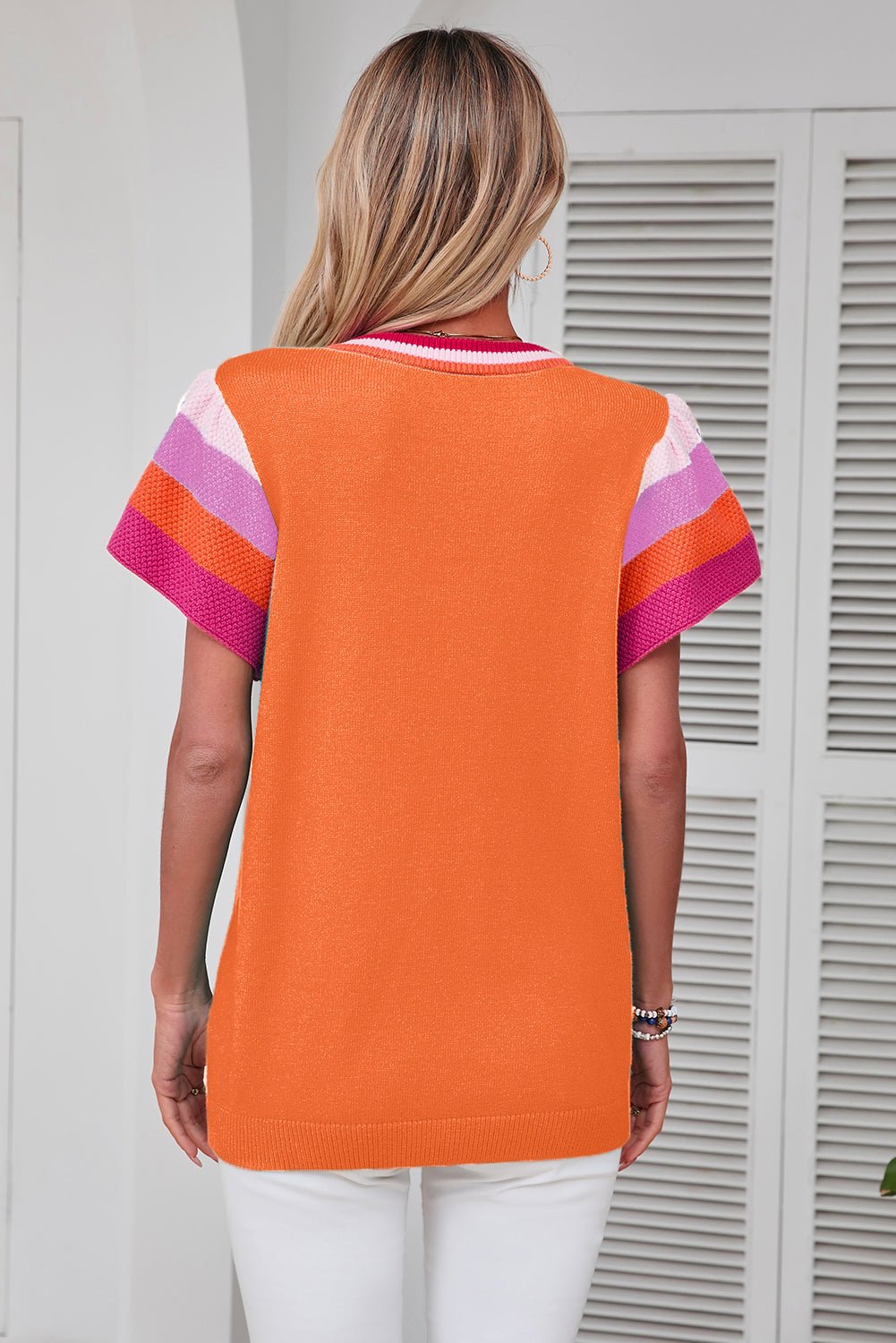 Color Block Round Neck Knit Top - Admiresty