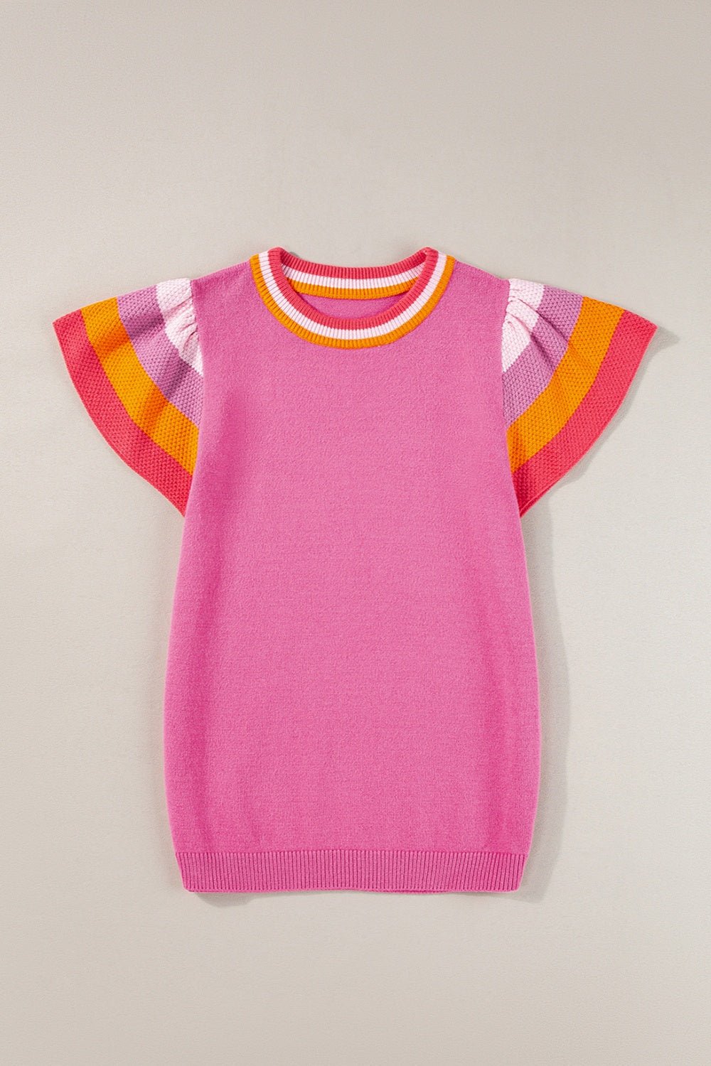 Color Block Round Neck Knit Top - Admiresty