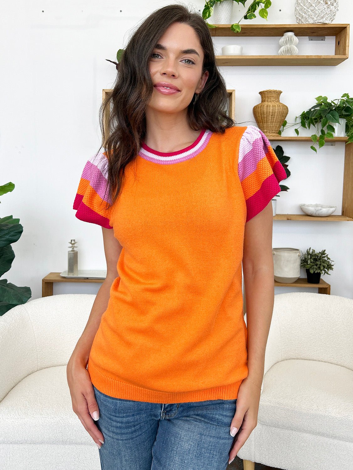 Color Block Round Neck Knit Top - Admiresty