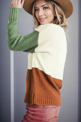 Color Block Round Neck Long Sleeve Sweater - Admiresty