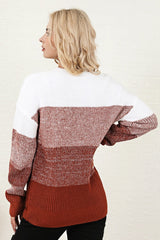 Color Block Round Neck Long Sleeve Sweater - Admiresty