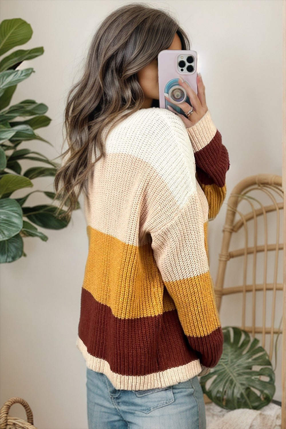 Color Block Round Neck Long Sleeve Sweater - Admiresty