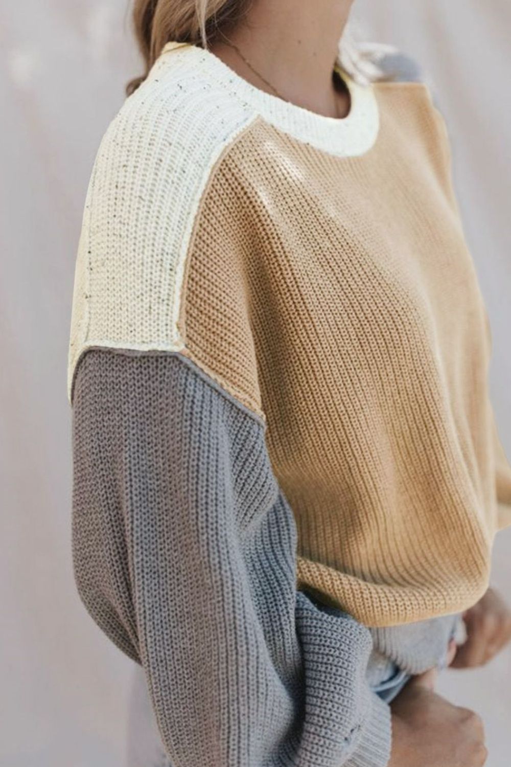 Color Block Round Neck Long Sleeve Sweater - Admiresty