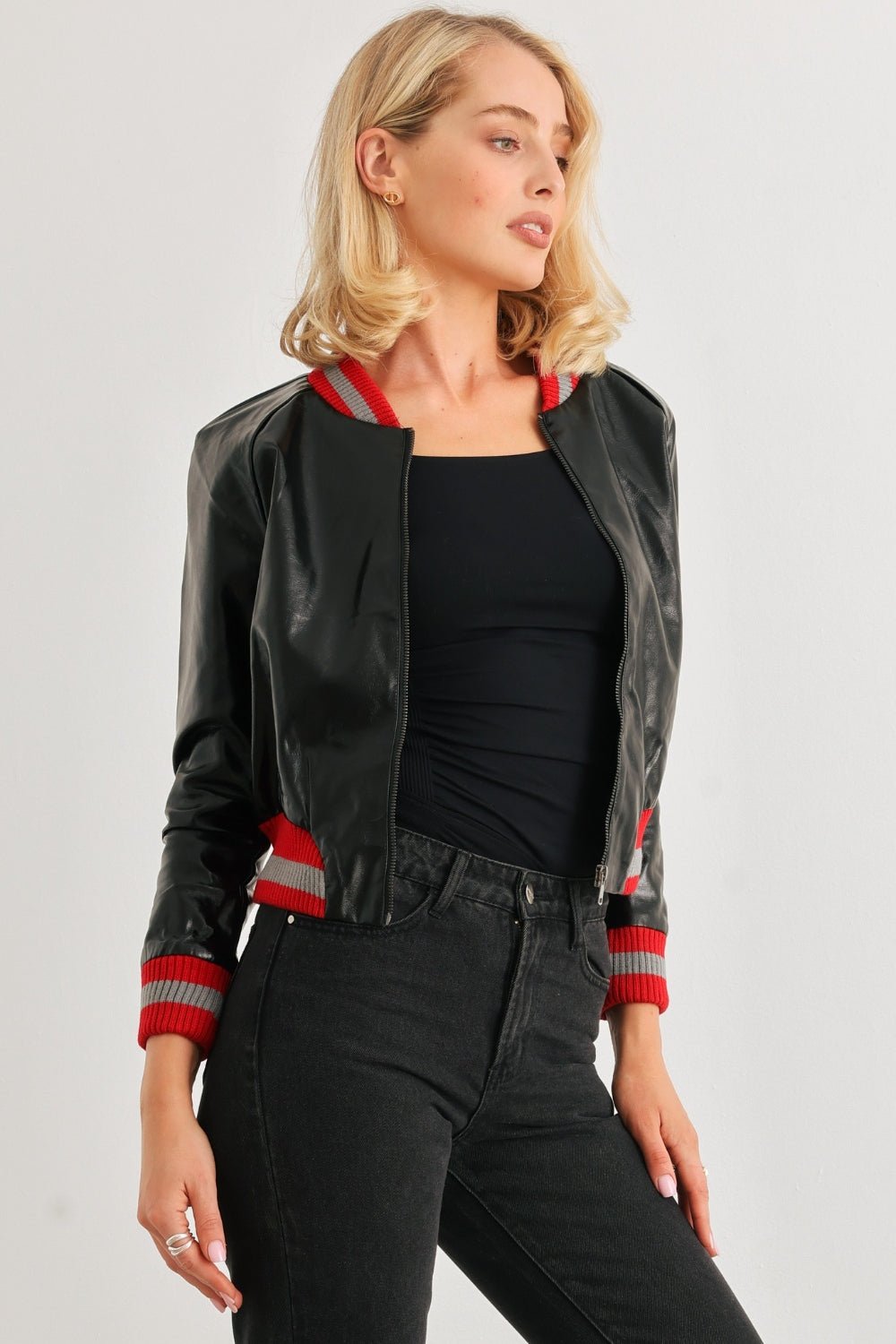 Comme PU Leather Baseball Collar Long Sleeve Jacket - Admiresty