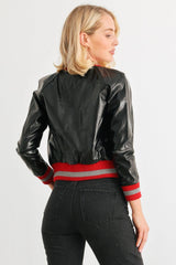 Comme PU Leather Baseball Collar Long Sleeve Jacket - Admiresty