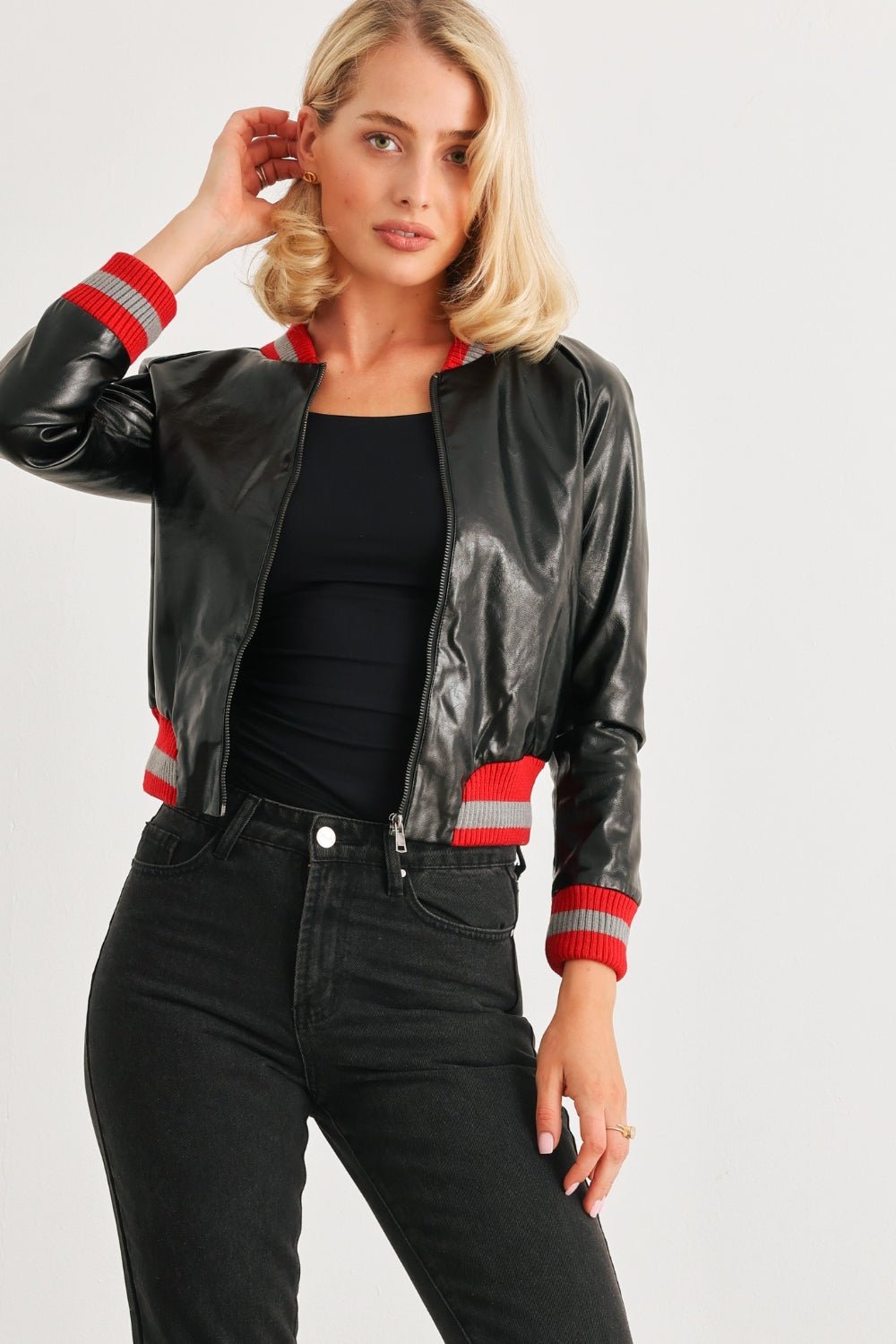 Comme PU Leather Baseball Collar Long Sleeve Jacket - Admiresty