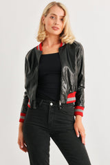 Comme PU Leather Baseball Collar Long Sleeve Jacket - Admiresty