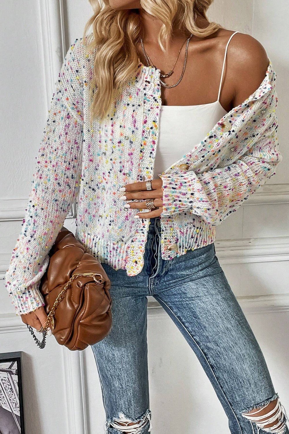 Confetti Button Up Long Sleeve Cardigan - Admiresty