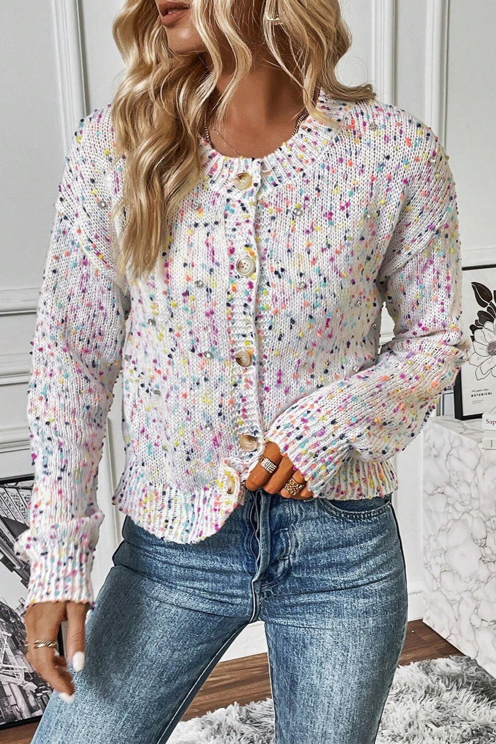 Confetti Button Up Long Sleeve Cardigan - Admiresty