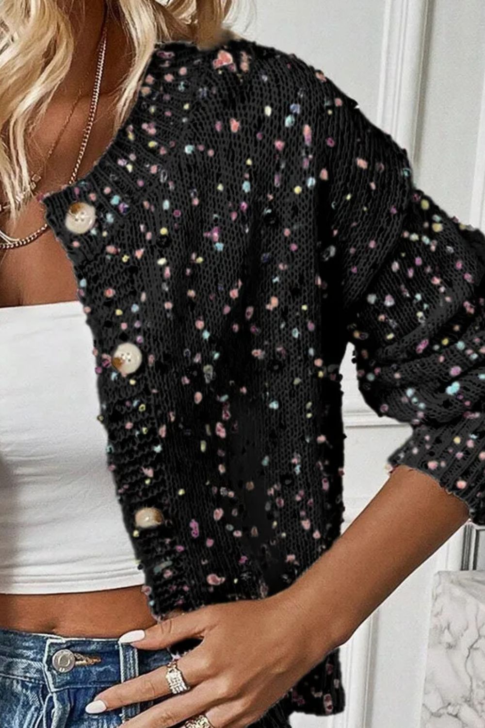 Confetti Button Up Long Sleeve Cardigan - Admiresty