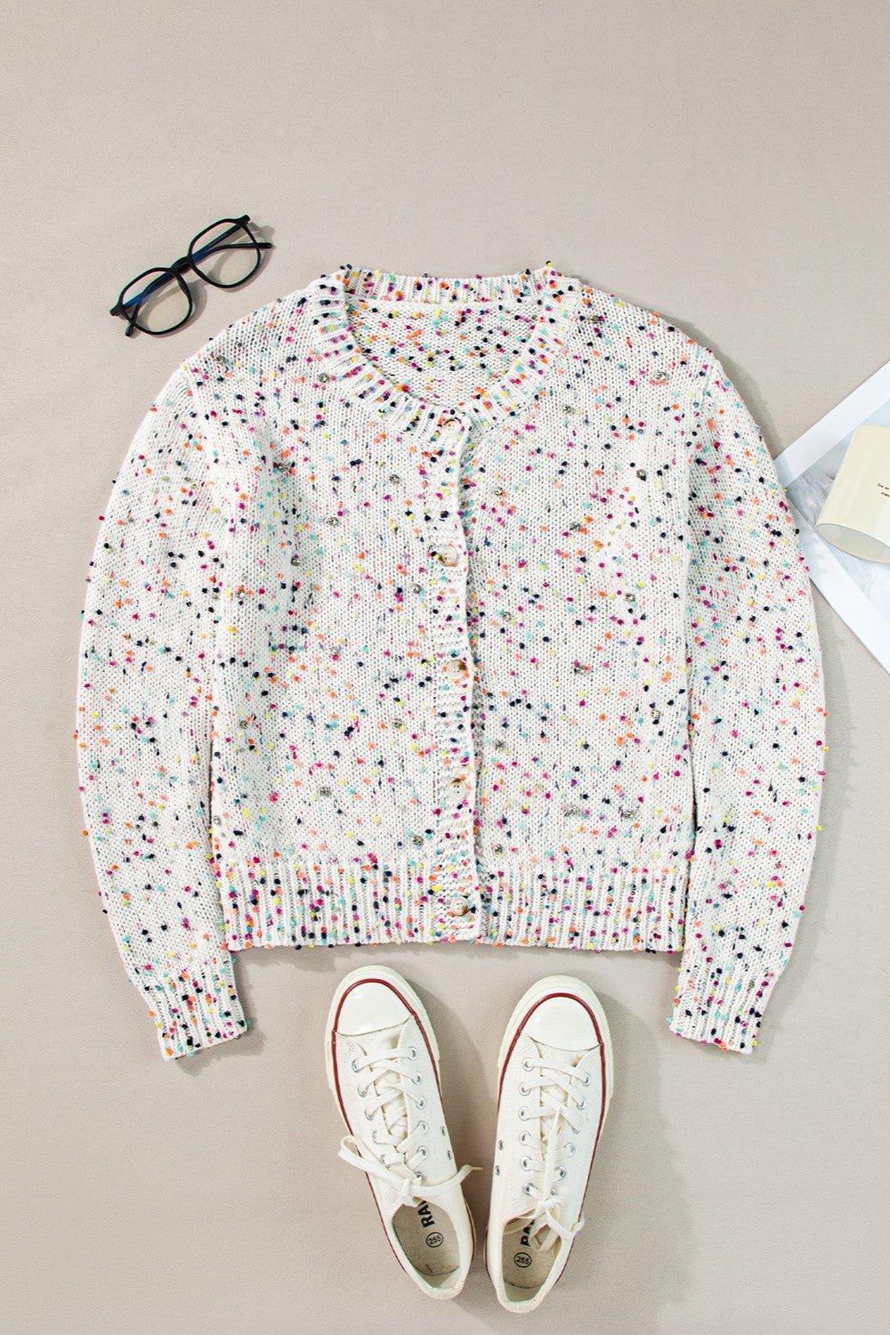 Confetti Button Up Long Sleeve Cardigan - Admiresty