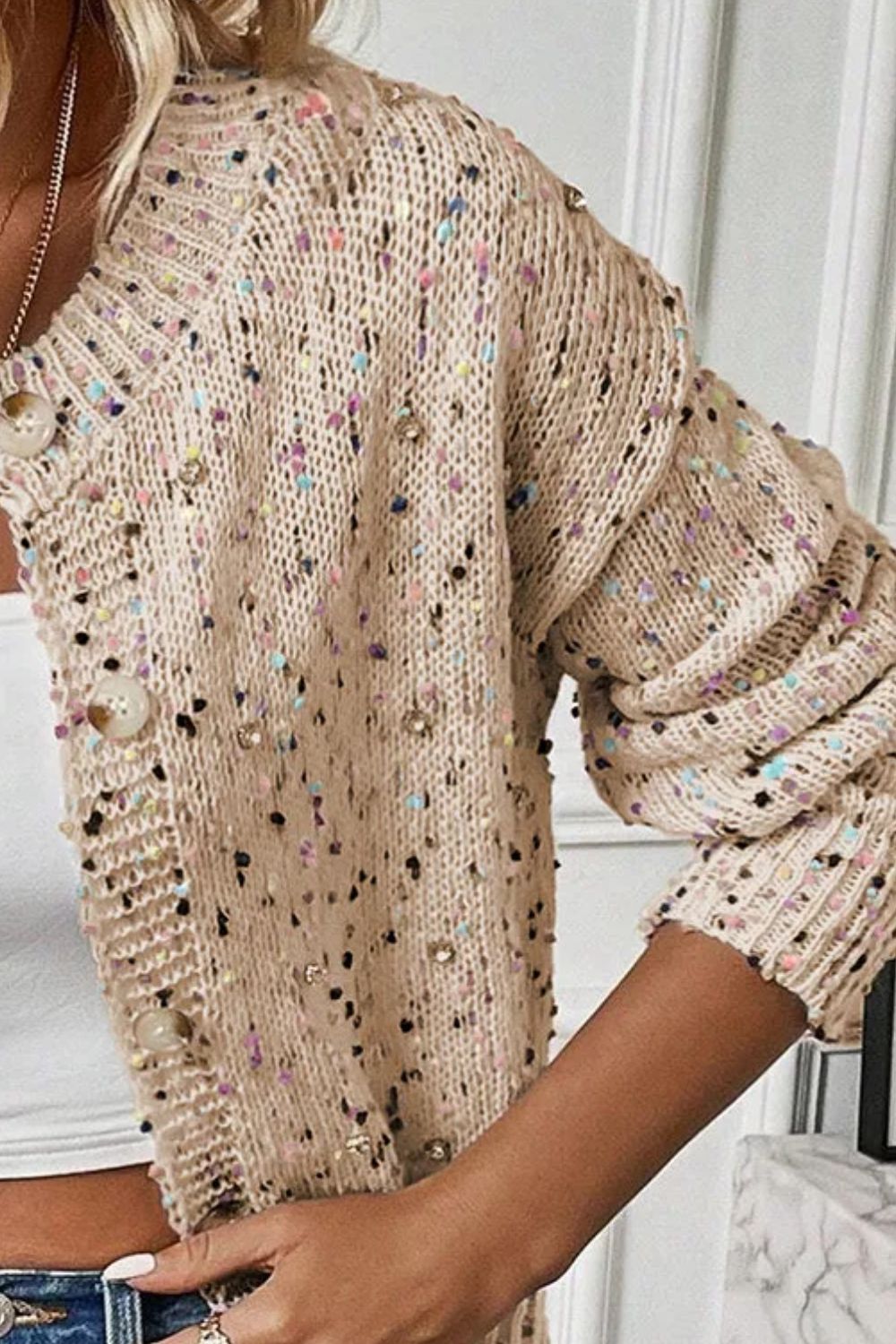 Confetti Button Up Long Sleeve Cardigan - Admiresty