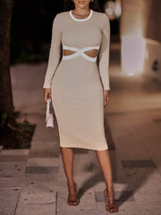 Contrast Cutout Ribbed Bodycon Dress - Admiresty