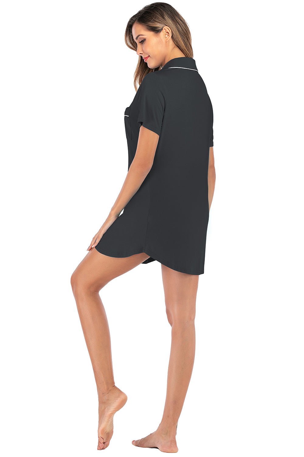 Contrast Piping Pocketed Short Sleeve Lounge Dress - Admiresty