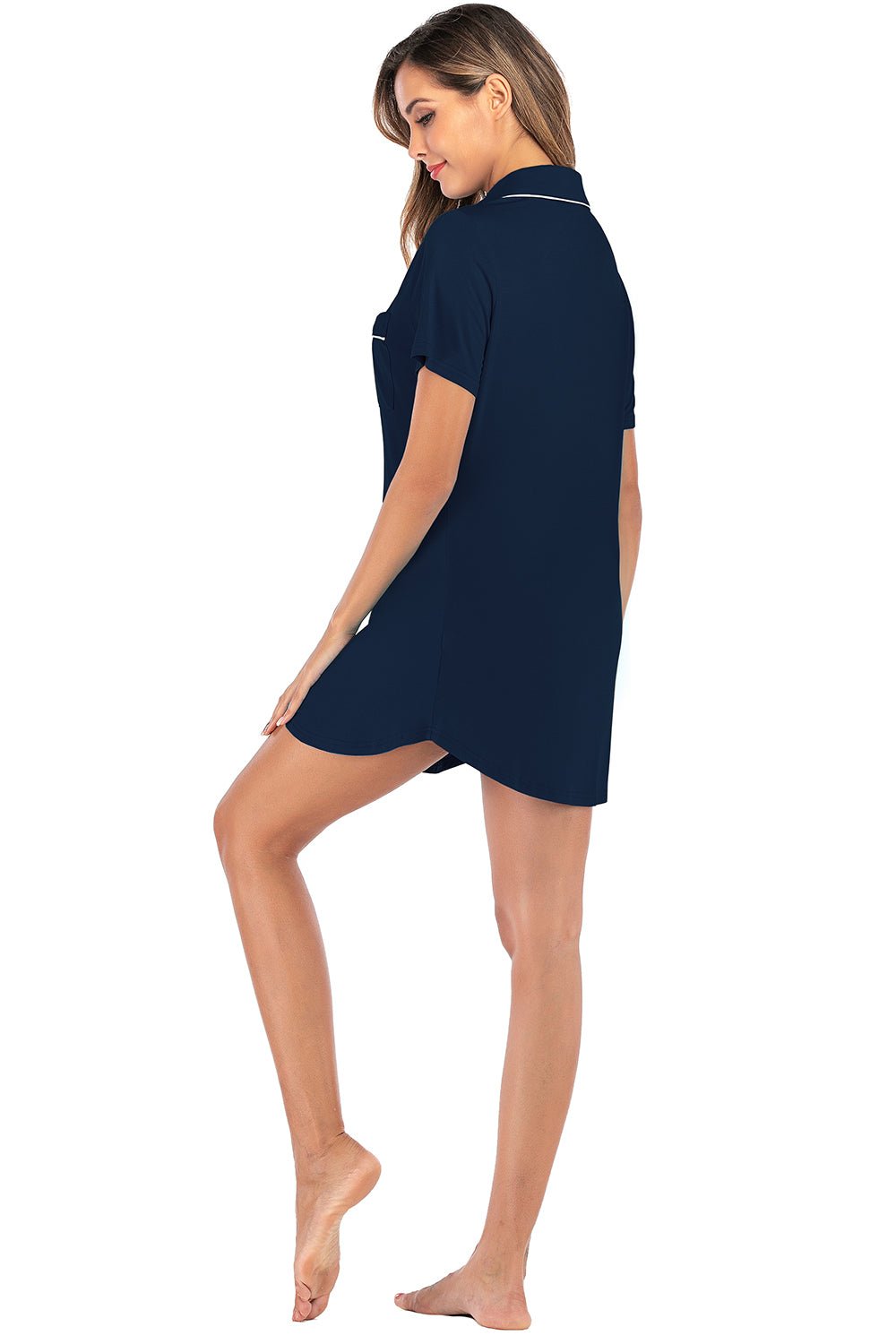 Contrast Piping Pocketed Short Sleeve Lounge Dress - Admiresty